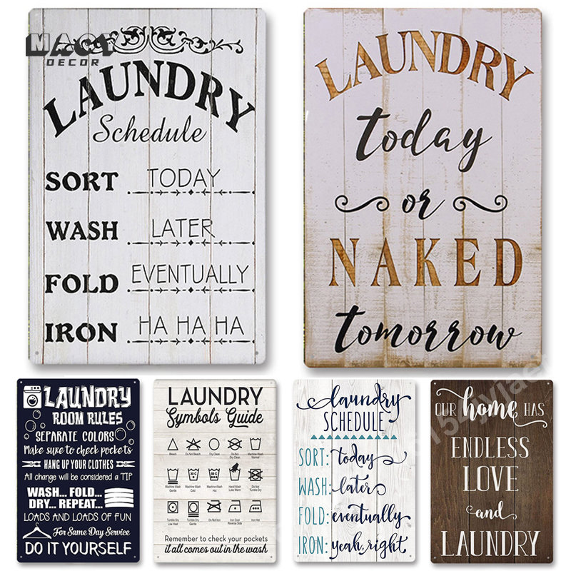 Home Bathroom Wall Art - Slogan Metal Tin Sign Laundry Room