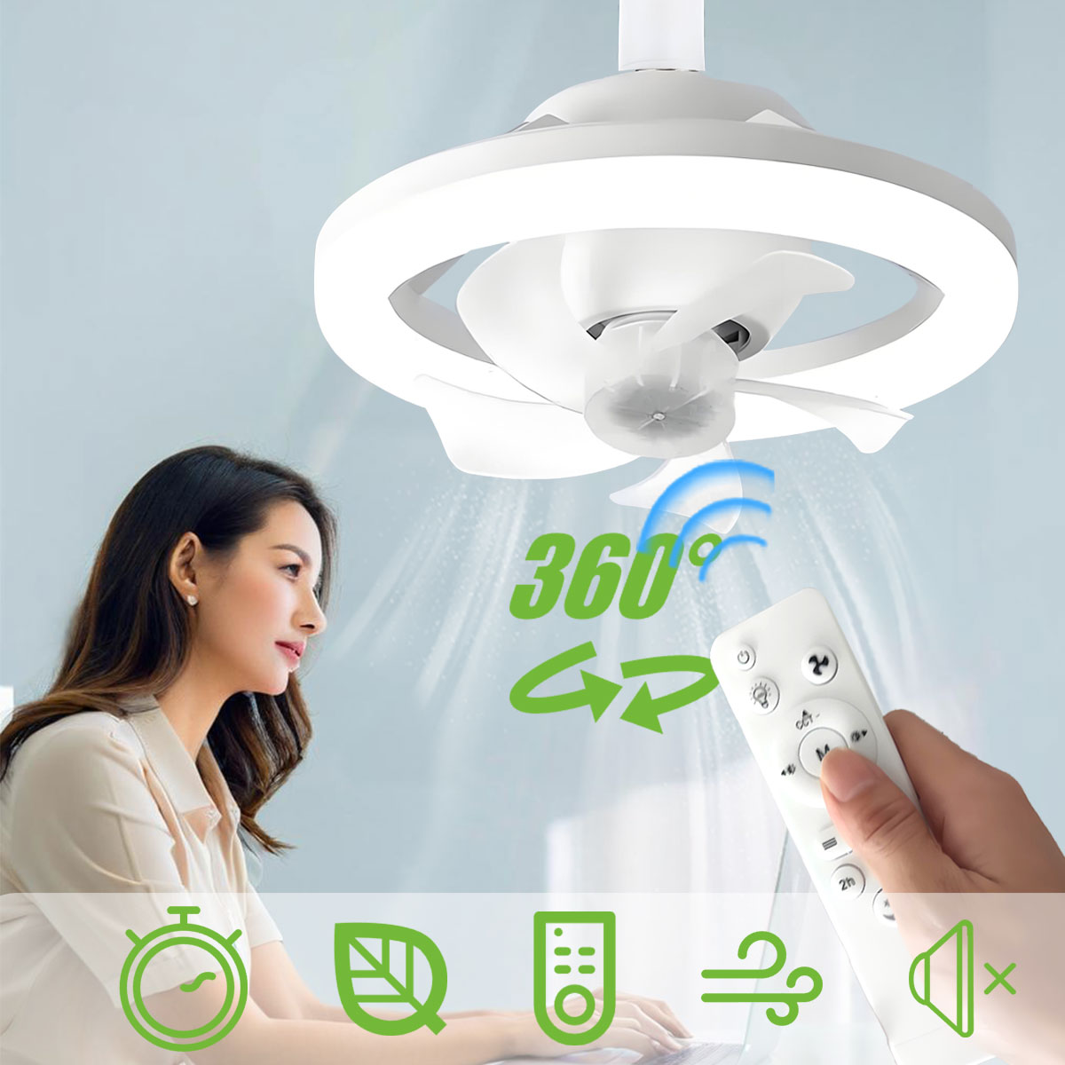 Home Bathroom Ventilation - 360°Rotating E27 Ceiling Fan Bulb LED