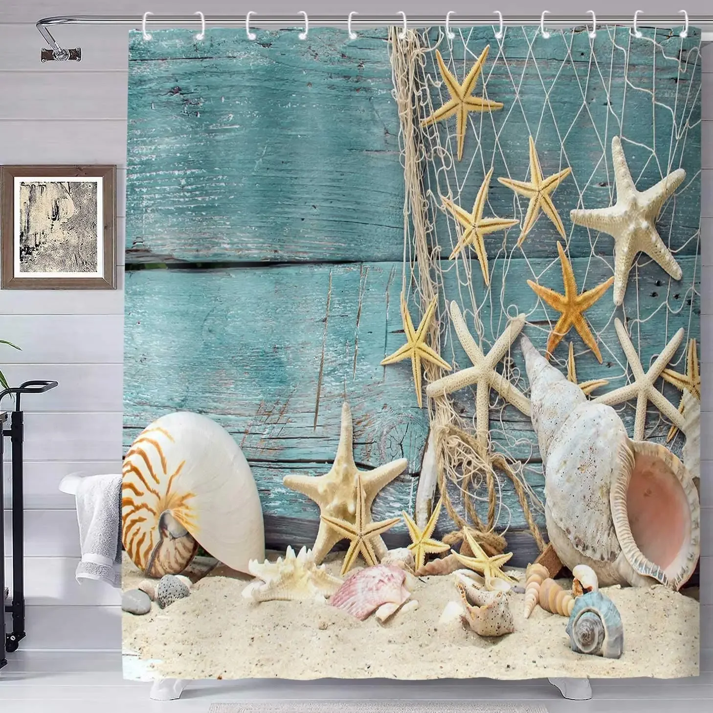 Shower Curtain Liner - Seashell Shower Curtain Summer Beach Starfish