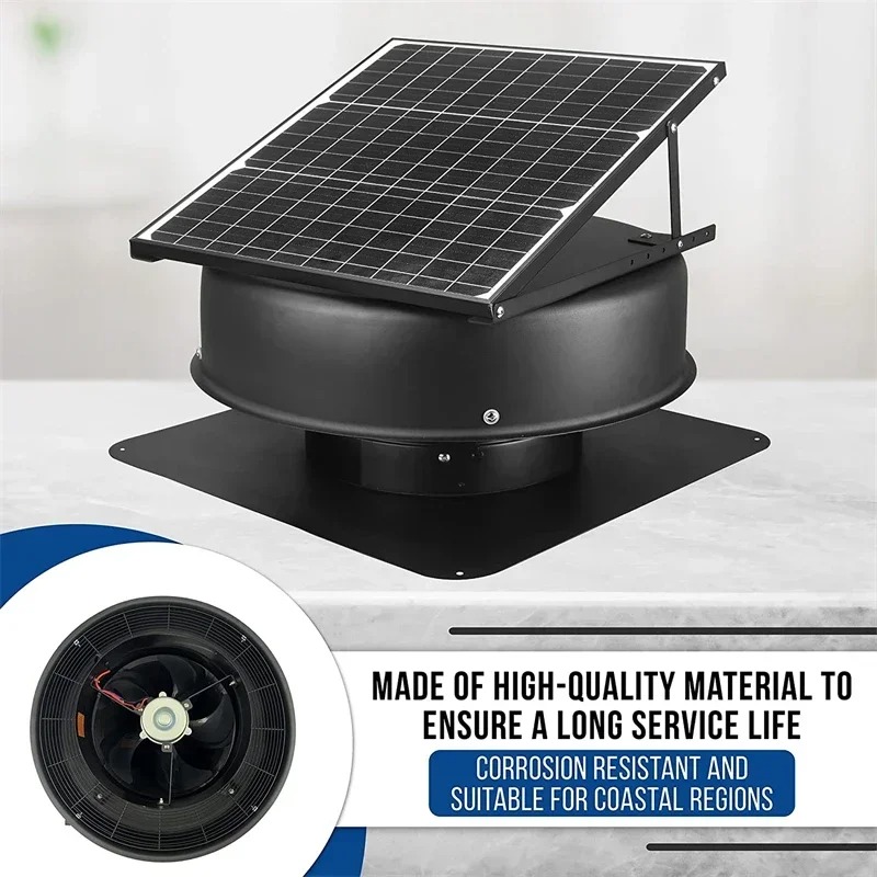 Solar Powered Attic Roof Black - Home Bathroom Vent Fans ulasan dan harga