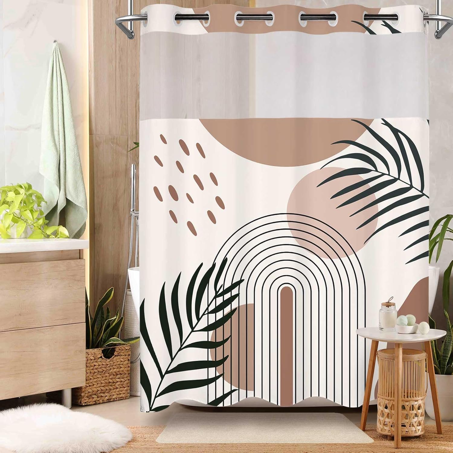 No Hook Shower Curtain with Sn - Shower Curtain Liner ulasan dan harga