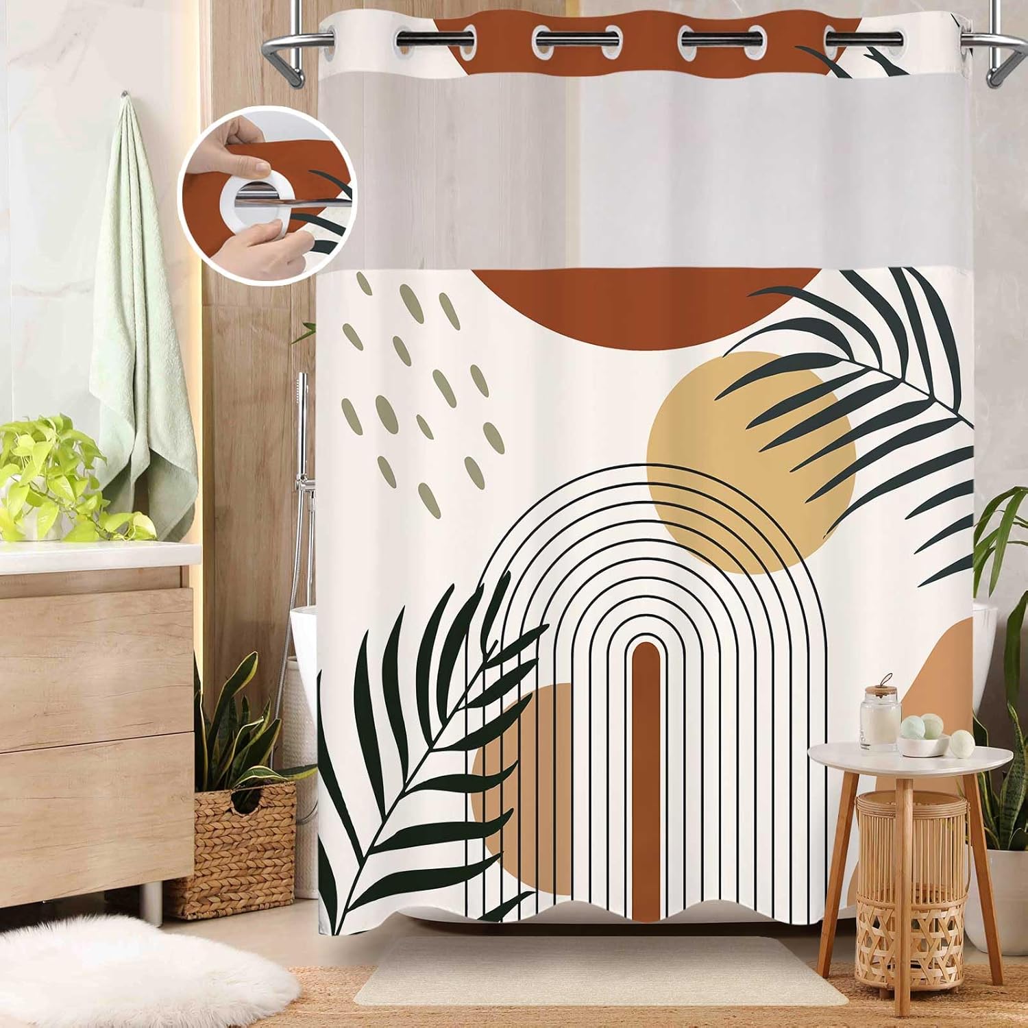 No Hook Shower Curtain with Sn - Shower Curtain Liner ulasan dan harga