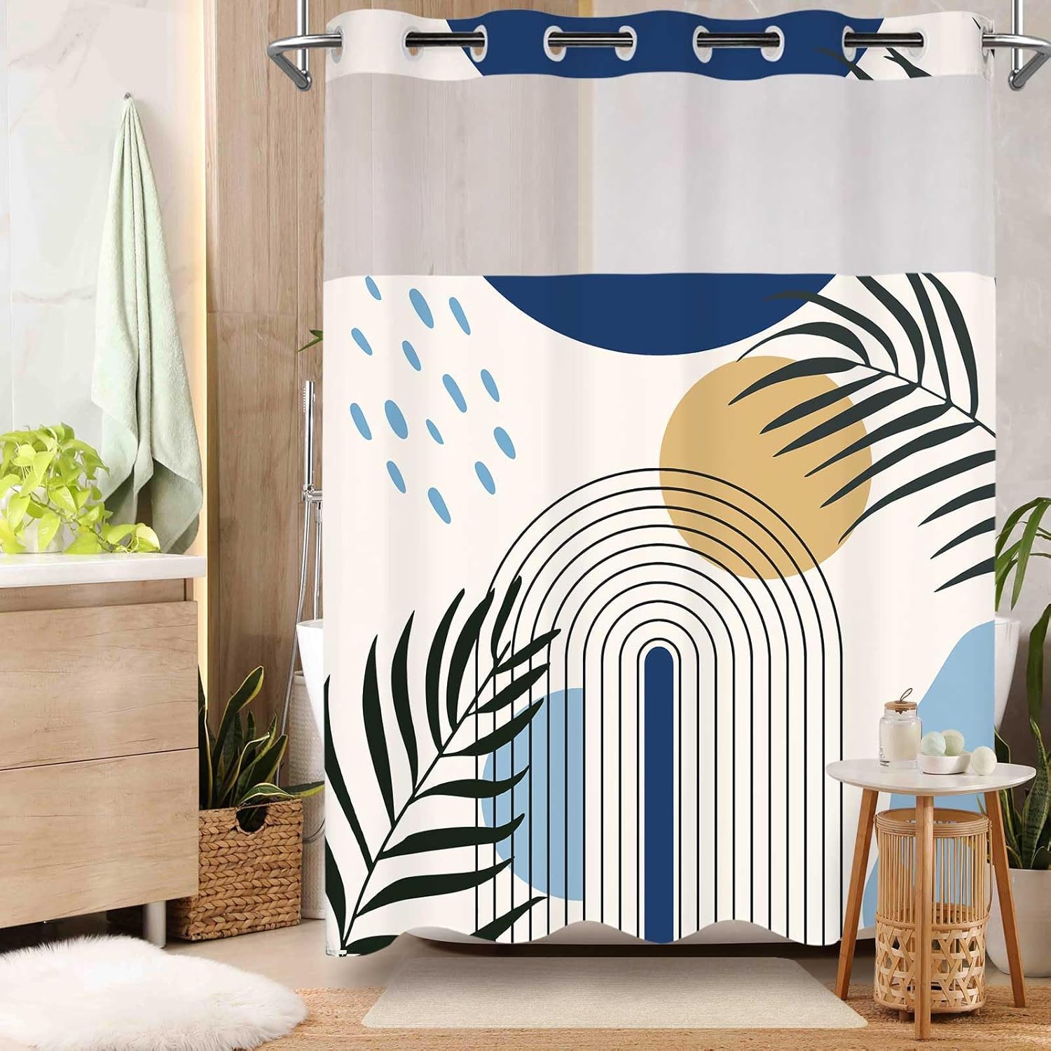 No Hook Shower Curtain with Sn - Shower Curtain Liner ulasan dan harga