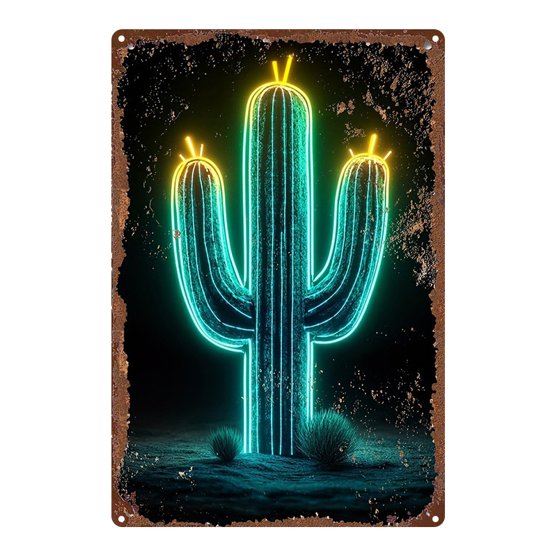 Vintage Neon Desert Cactus Alu - Home Bathroom Wall Art ulasan dan harga